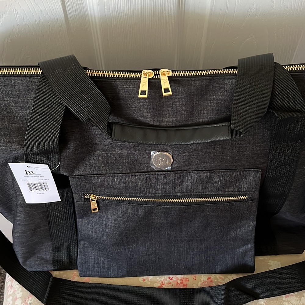 NWT JM Jessica Moore Dark Grey Weekend Tote Bag, Duffel Travel Work Gym School - Picture 5 of 8